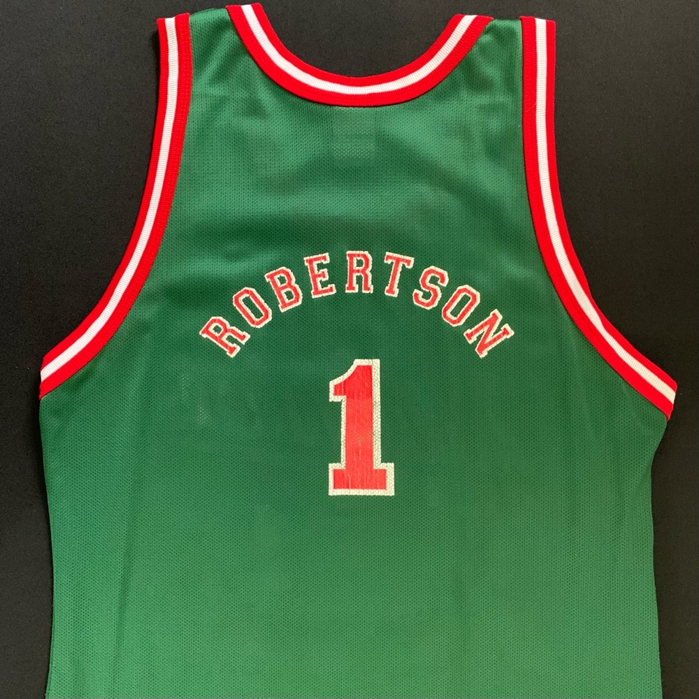 Vintage Champion NBA Oscar Robertson Milwaukee Bucks #1 Green Jersey Gold Logo - Picture 2 of 6
